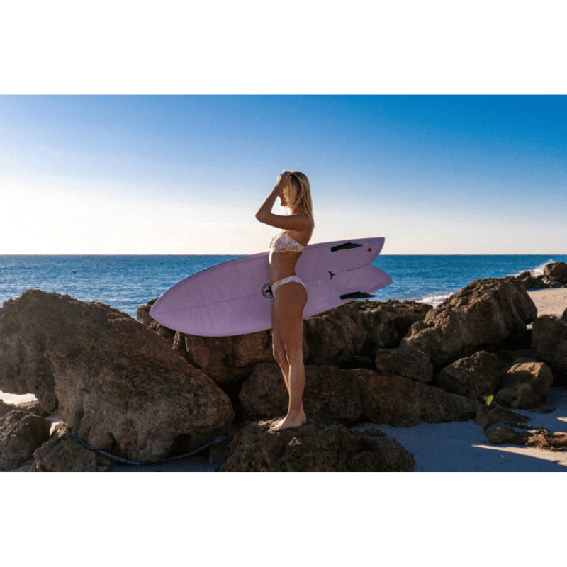 STC Finlet Twin Fish EPS Surfboard – Lilac Lifestyle Image 