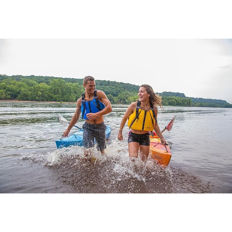 Two person wearing Onyx MoveVent Curve Paddle Sports Foam Life Jackets