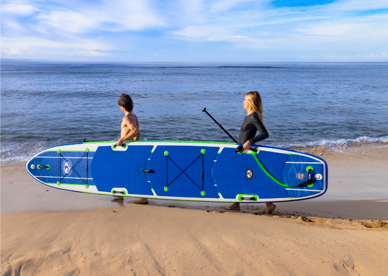 An inflatable paddle board for two people