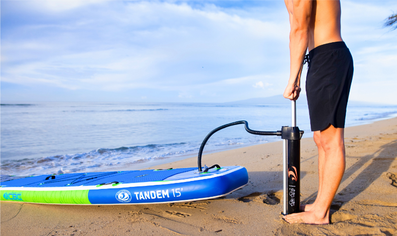 Pumping an inflatable paddle board
