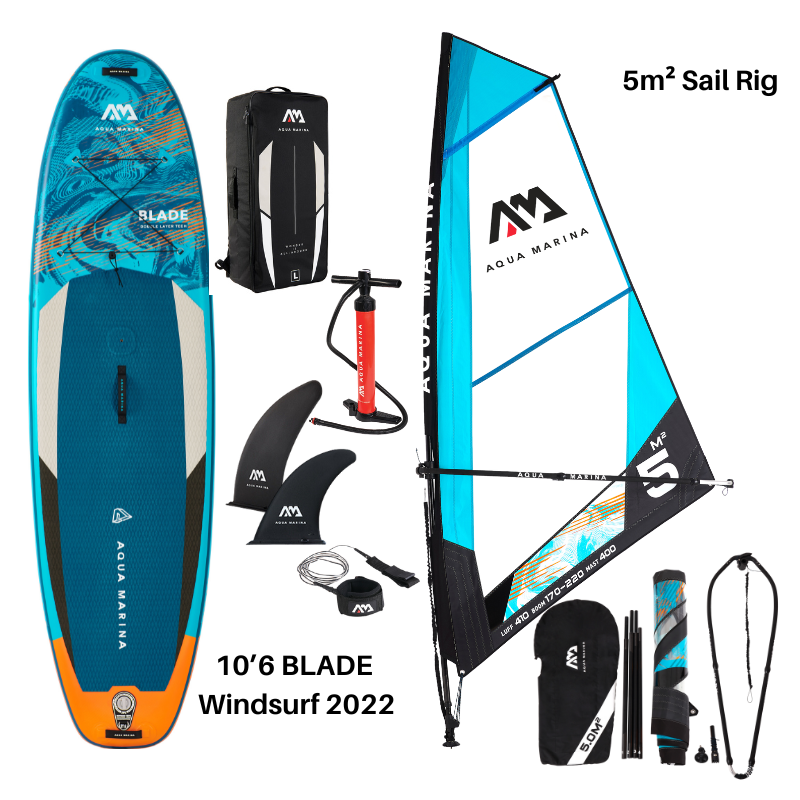 Aqua Marina 10’6″ Blade Windsurf 2022 Inflatable Paddle Board 5m sail rig package