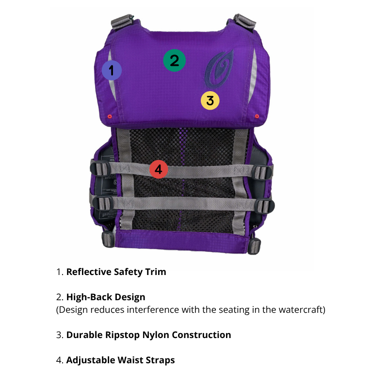 back detailed features of Old Town Solitude II Women’s Foam Life Jacket - Grape