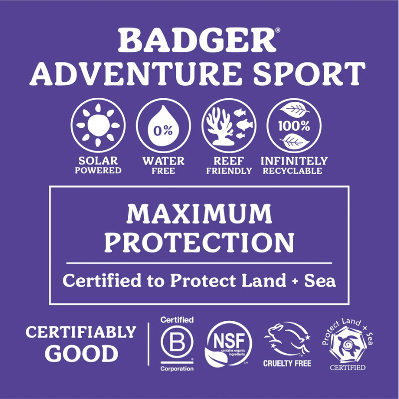 features of Badger SPF 50 2.9 oz  Adventure Mineral Sunscreen Cream