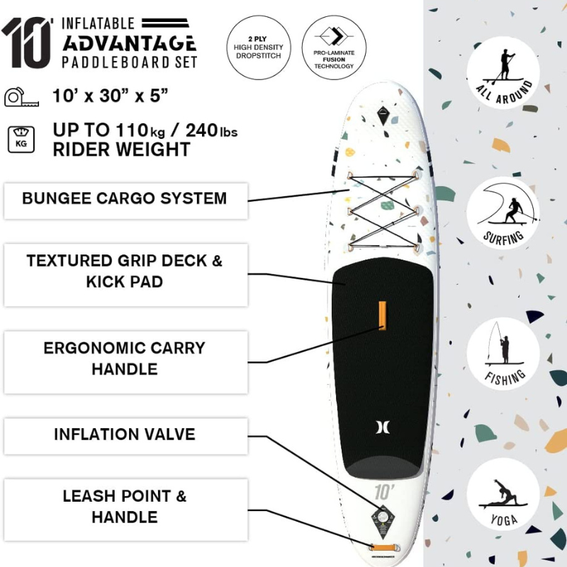 Hurley 10' Advantage Inflatable Paddle Board SUP - Terrazzo Details