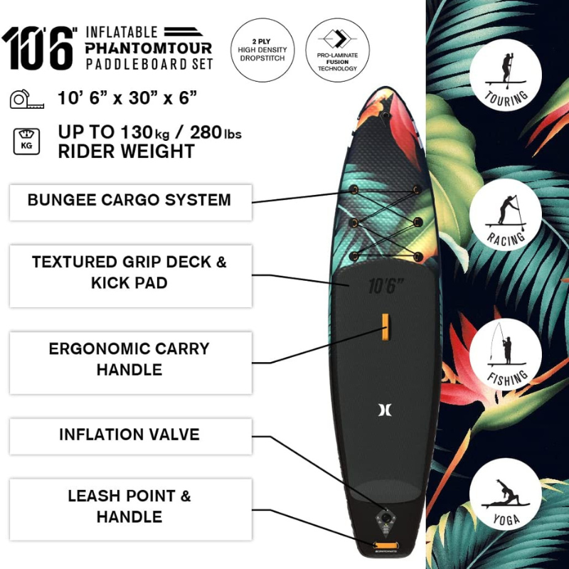 Hurley 10'6" PhantomTour Inflatable Paddle Board SUP - Paradise - Details