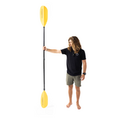 Thumbnail for Man holding a yellow Vanhunks Aluminium Adjustable Kayak Paddle (2-Piece)