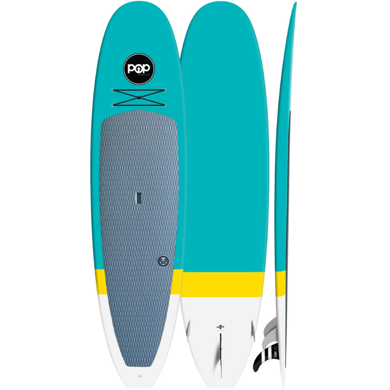 POP Board Co 10'6" Classico Stand Up Paddle Board SUP - Turquoise/Yellow package