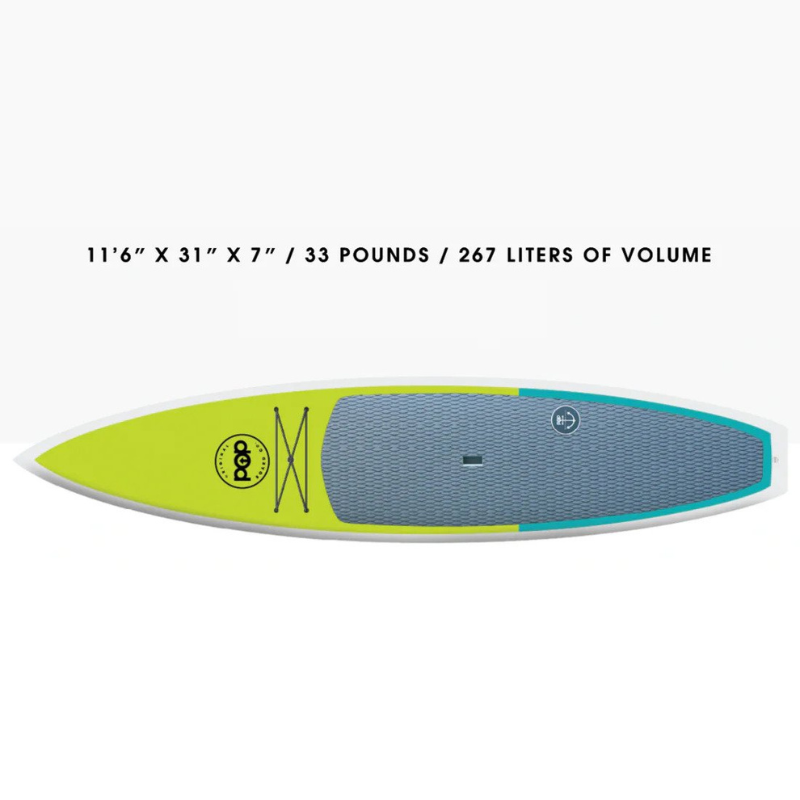 POP Board Co 11’6" Amigo Turbo Stand Up Paddle Board SUP -  Lime/Turquoise specs