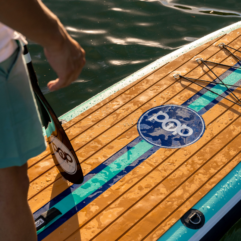 POP Board Co 11' Yacht Hopper Paddle Board Inflatable SUP - Teak/Blue/Mint in water