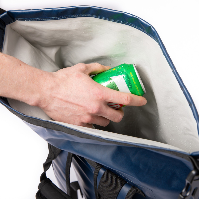 potting a can of soda in a Jobe 20L Waterproof Coolerbag – Midnight Blue