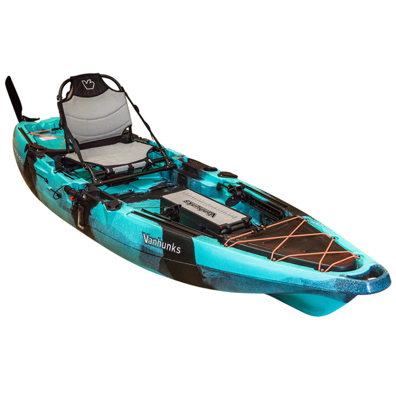 Single 11-Foot Inflatable Fishing Kayak With Pedal Drive System And Seat.