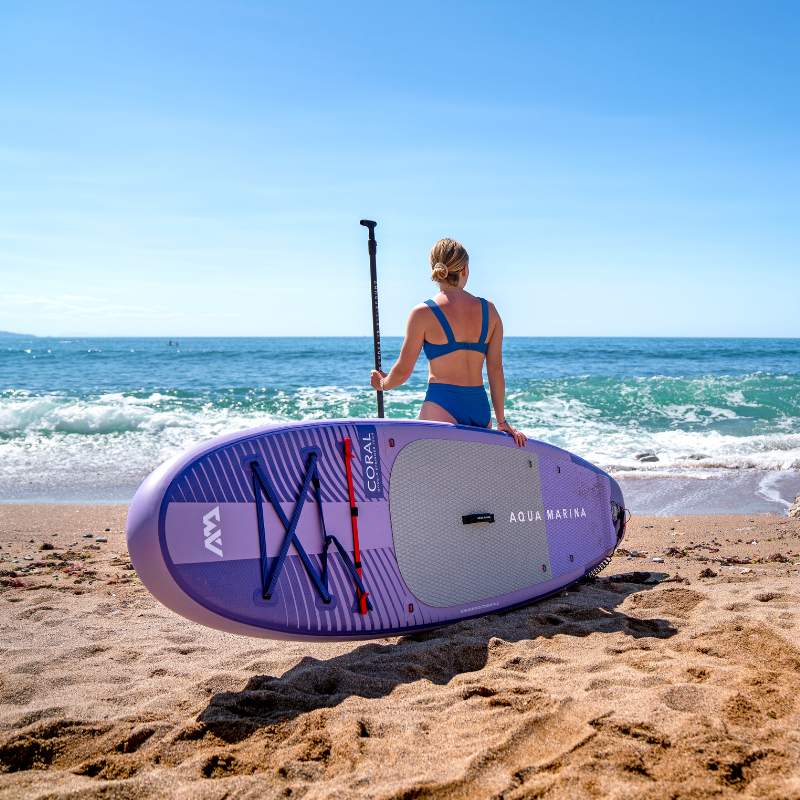 Aqua Marina 10’2” Coral 2023 Inflatable Paddle Board All-Around Advanced Night Fade in beach
