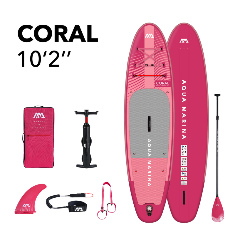 Aqua Marina 10’2” Coral 2023 Inflatable Paddle Board All-Around Advanced Raspberry package