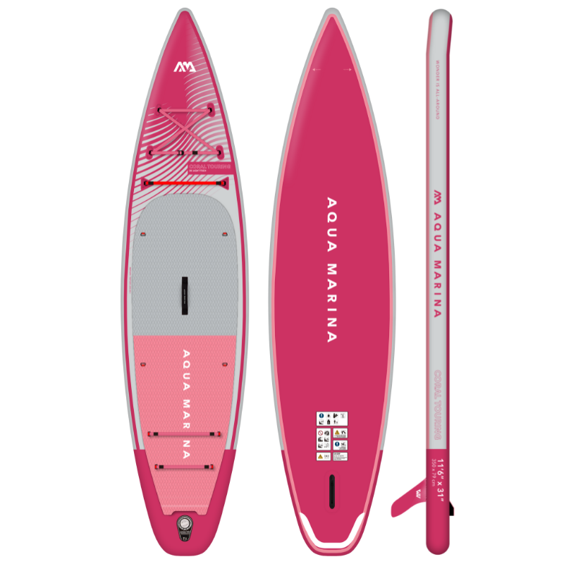 Aqua Marina 11’6” Coral 2023 Touring Inflatable Paddle Board Raspberry back front side view