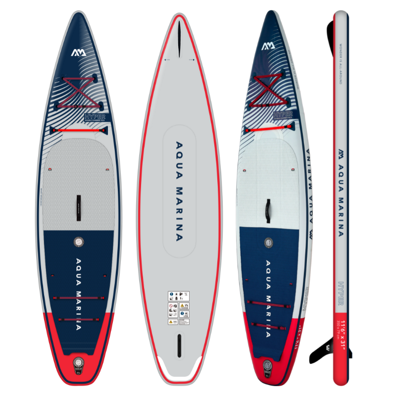 Aqua Marina 11'6" Hyper 2023 Touring Inflatable Paddle Board Navy front side back view