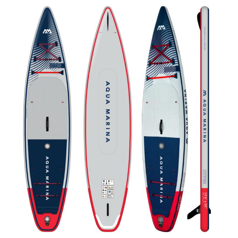 Aqua Marina 12'6" Hyper 2023 Touring Inflatable Paddle Board Navy front side back