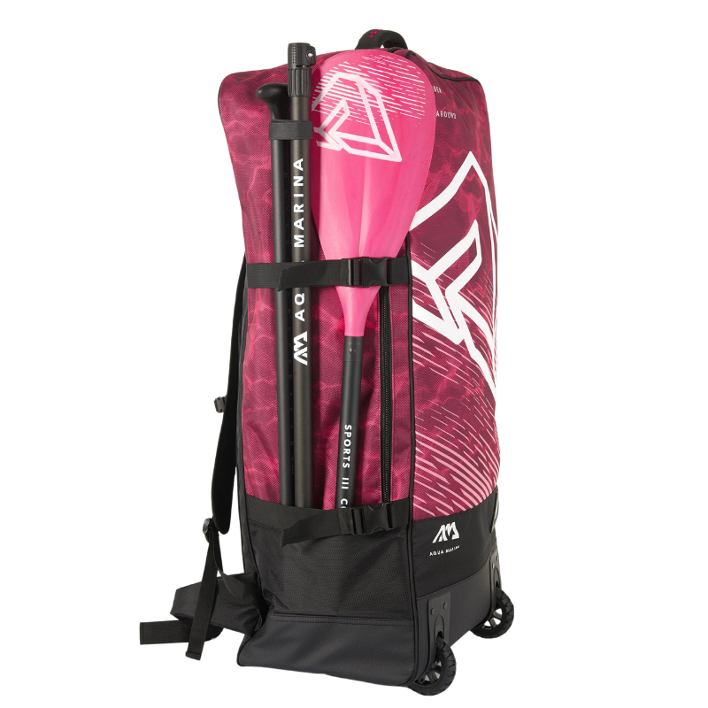 Aqua Marina 90L Premium Luggage Bag with Rolling Wheel Raspberry side paddle holder