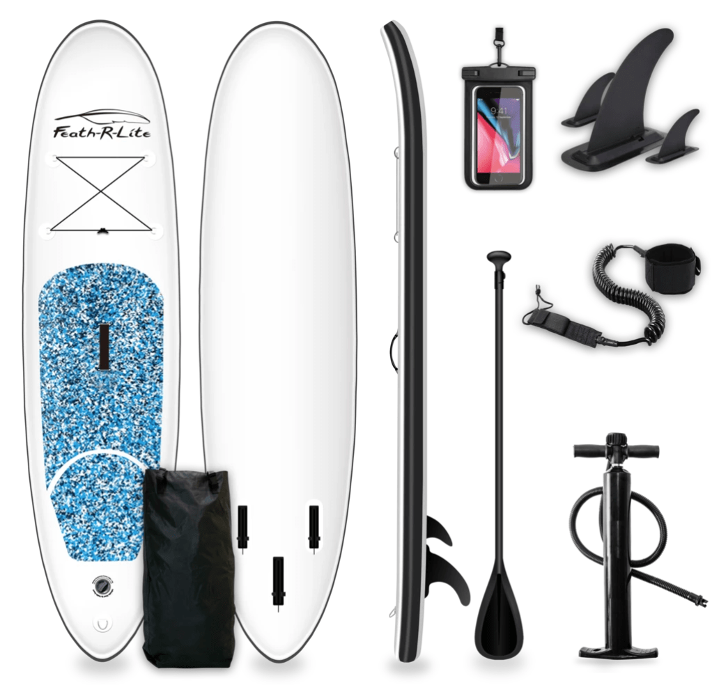 Feath-R-Lite Inflatable Paddle Board SUP Blue Package