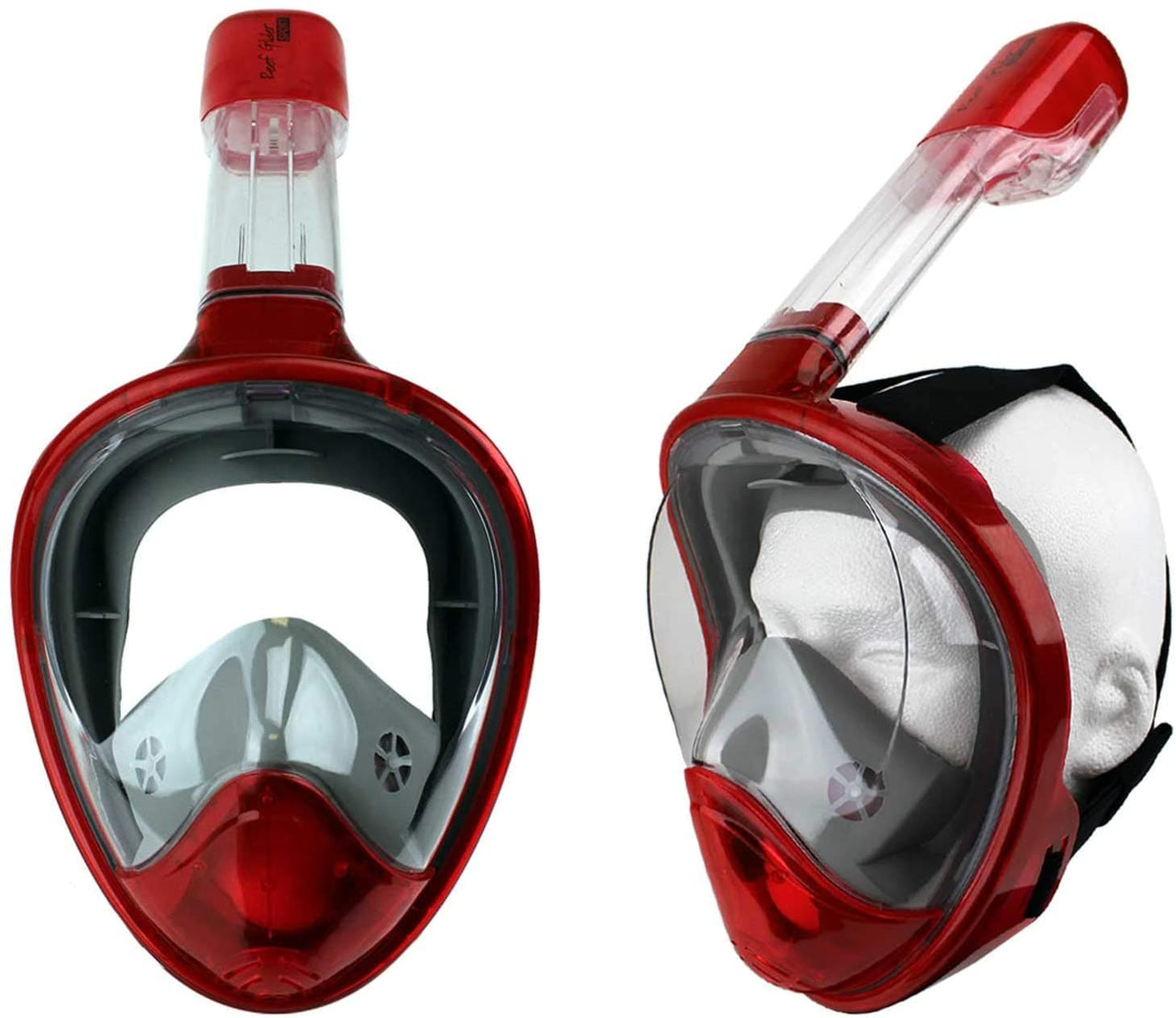 Reef Glider Full Face Snorkel Mask Set with Action Cam Mount red grey