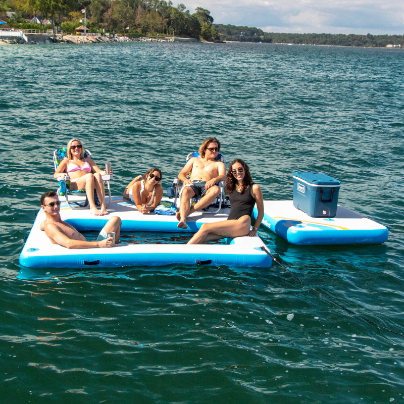 Solstice 10' X 8' X 8'' Rec Mesh Inflatable Dock with Insert in the water