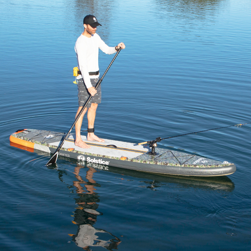 Solstice 11'6" Drifter Inflatable Paddleboard Fishing SUP Full Kit in the water