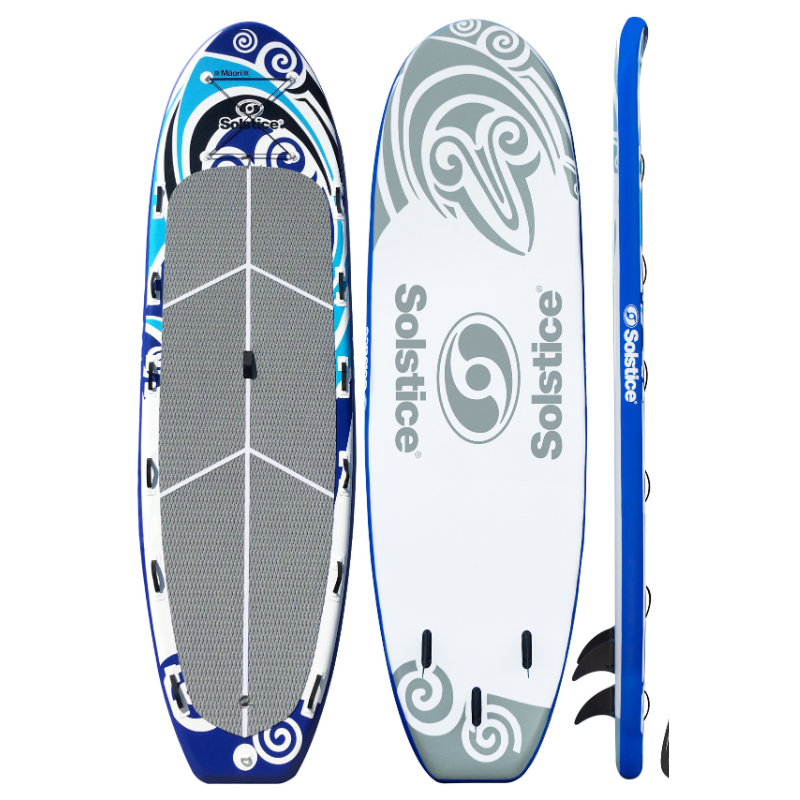 Solstice 16' Maori Giant Inflatable Paddleboard Multi-person SUP with Leash & 4 Paddles front back side